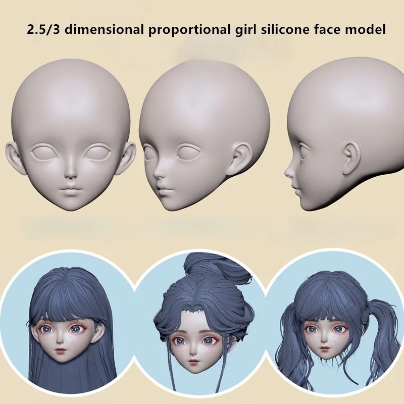 Girl Silicone Face Mold 2.5/3 Dimensional Proportional To Ultra Light Clay Mold DIY Polymer Clay