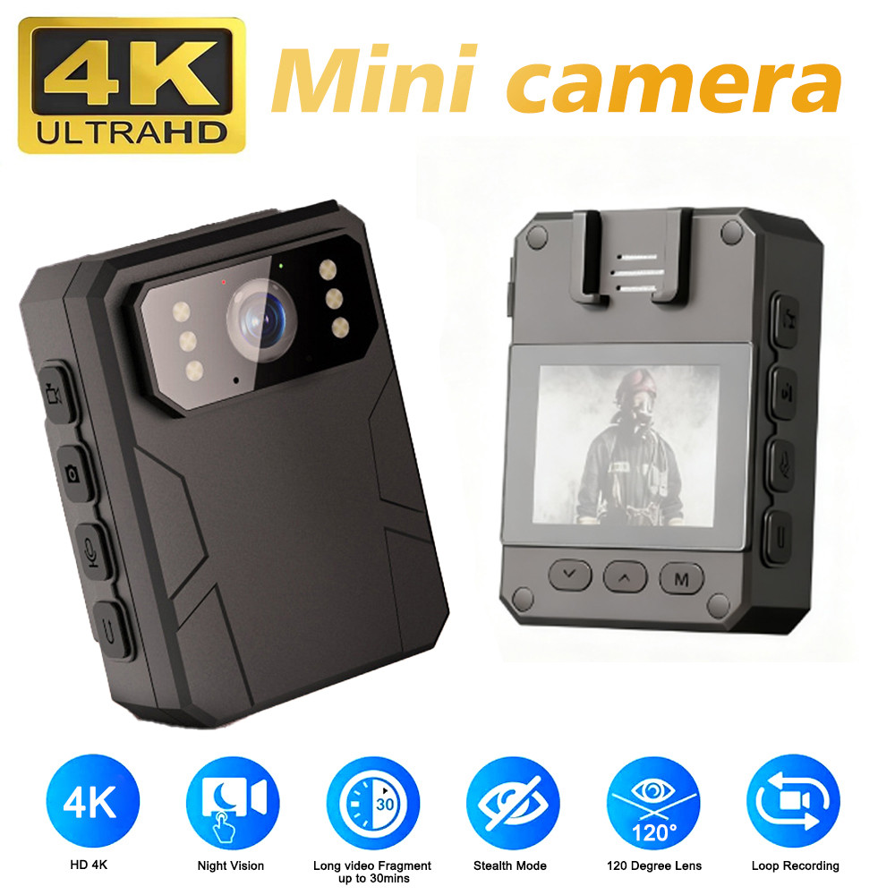 4K HD Mini Camera Body Worn Camera With 2inch IPS Screen Wearable Portable Body Camera Police