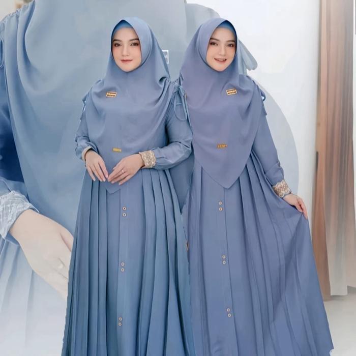 PREMIUM DEMIZA GROSIR Mawadah Syari Gamis Set Khimar Serut Terbaru Bahan Crinkle Airflow Premium