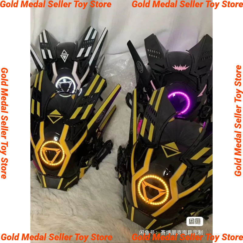 Cyber Punk Helmet Mask Samurai Robot Tech Shinobi Special Punk Techwear With Led Light Cosplay Mask