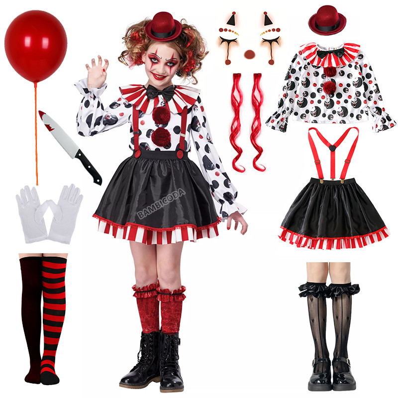 Girls Harlequin Clown Costume Clown Jester Fancy Dress Cosplay Carnival Movie Character Clown Dress