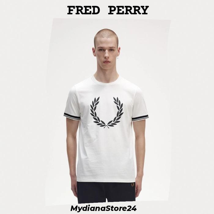 FRED FRED - FRED PERRY PRINTED LAUREL WREATH T-SHIRT - SNOW WHITE