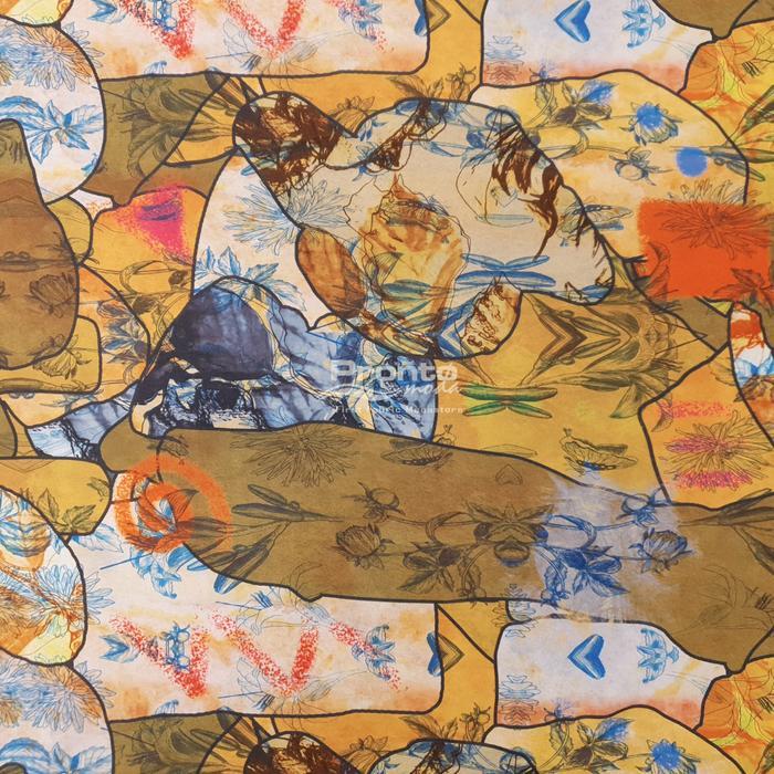 Terbaru Silky Stretch Mustard Puzzle Pattern (Alta Moda)*