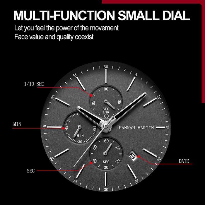 HANNAH MARTIN Jam Tangan Pria 100% Original Tahan air COWOK Kronograf Quartz Analog Laki 109G