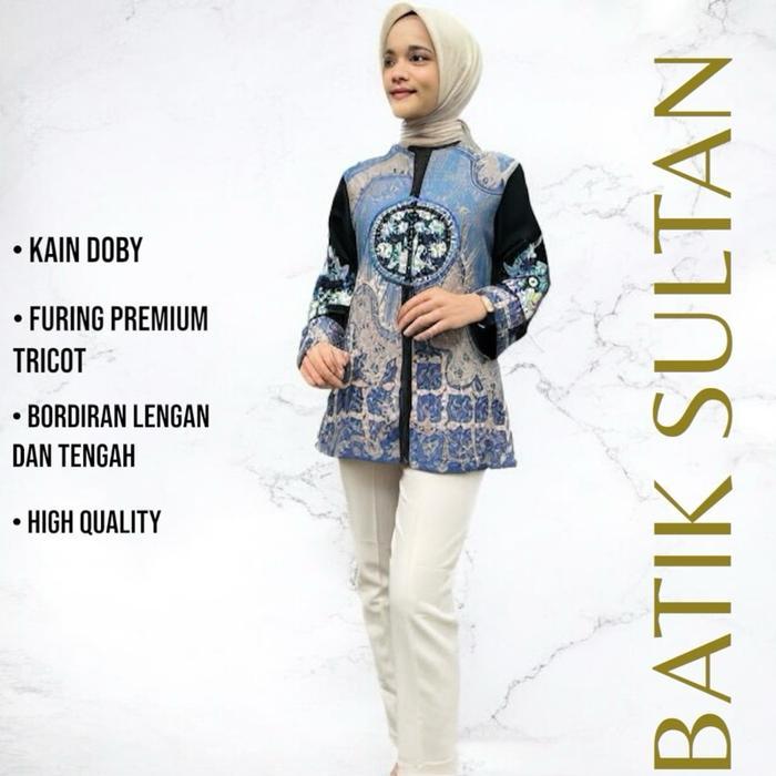 Atasan Batik Blouse Wanita Bordiran Premium Kain Katun Doby Elegan l Batik Cewe Mewah Kantor