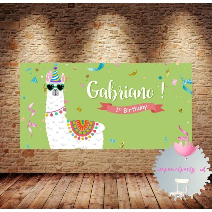 Custom Backdrop Banner Spanduk Happy Birthday Llama Alpaca Animal