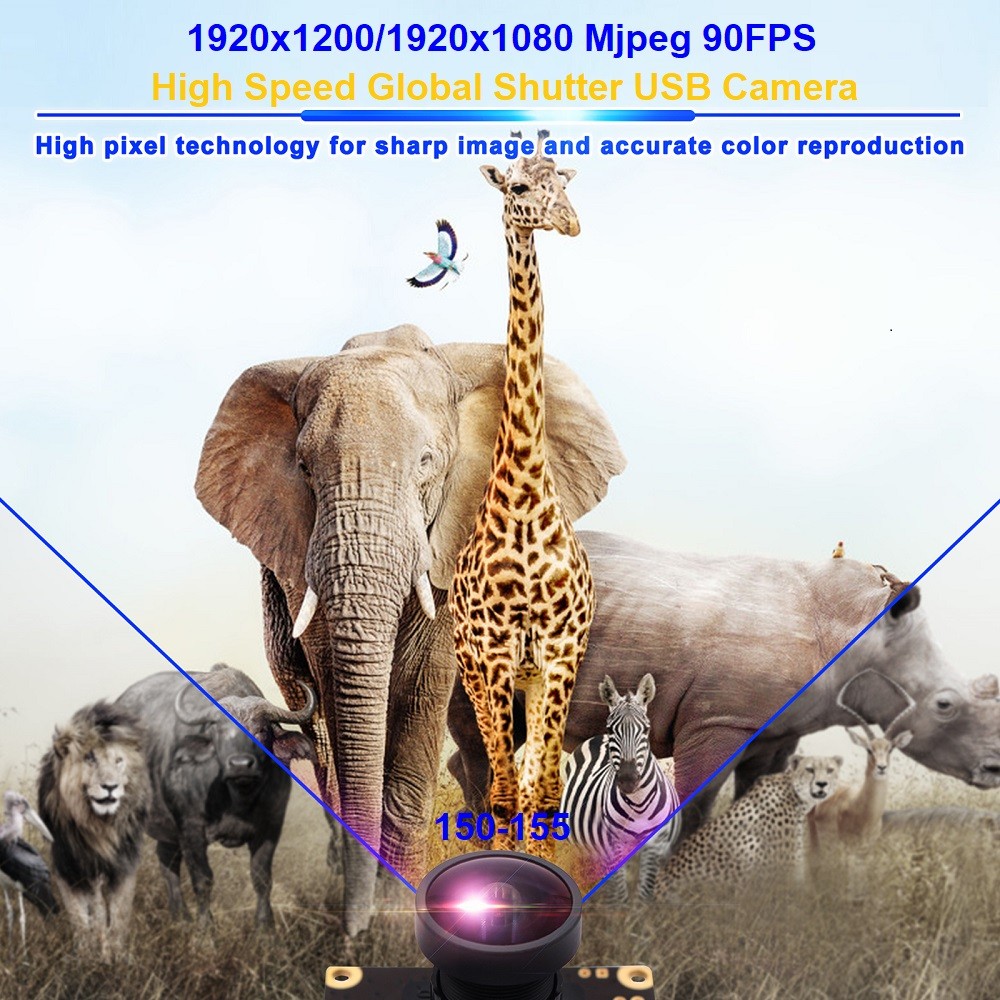 ELP wide angle global shutter usb camera 1200P 1080P 90FPS high speed mini webcam camera module free
