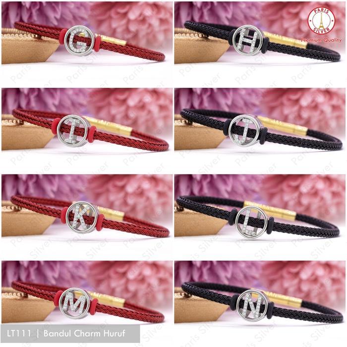 Gelang Huruf Inisial Tali Perak Asli 925 Lapis Emas Putih Charm Bandul Nama Cewek Wanita