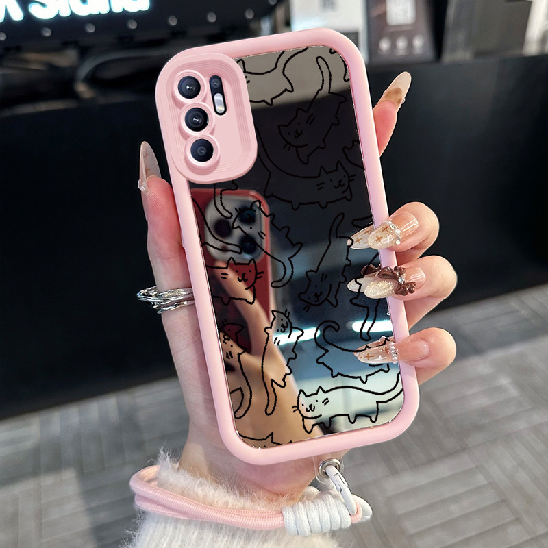 Casing Hp untuk OPPO Reno 6 4G Case Casing HP Softcase ponsel silikon Kasing lembut anti Cermin tali