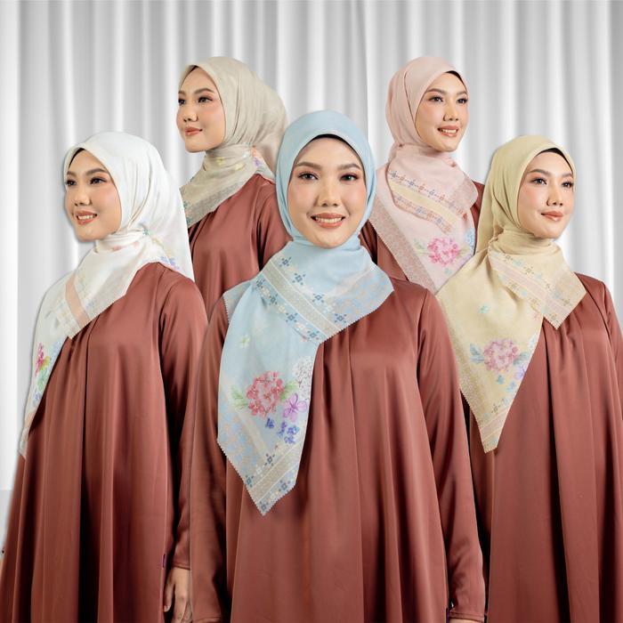 DISKON [NEW ARRIVAL] Elzatta Hijab Jilbab Segi Empat Scarf Premium Obelia Hydrangea READY STOCK