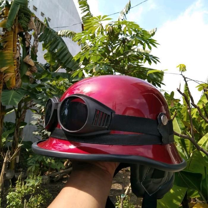 "New" Helm Retro Nazi Millenial Crazy Hitam / Maroon glossy dengan Kacamata - Ukuran All Size Dewasa