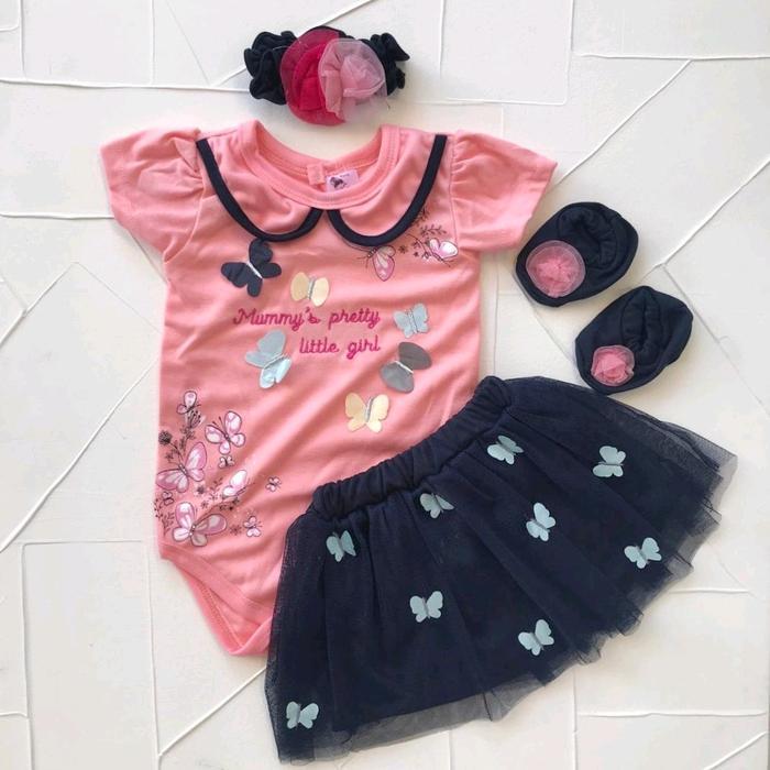 Baju Bayi Perempuan 0 6 Bulan Setelan Rok Jumper Butterfly
