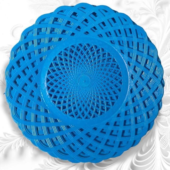 1LUSIN PIRING CANTIK MOTIF ANYAMAN - PIRING PLASTIK BIRU HIJAU ROTAN