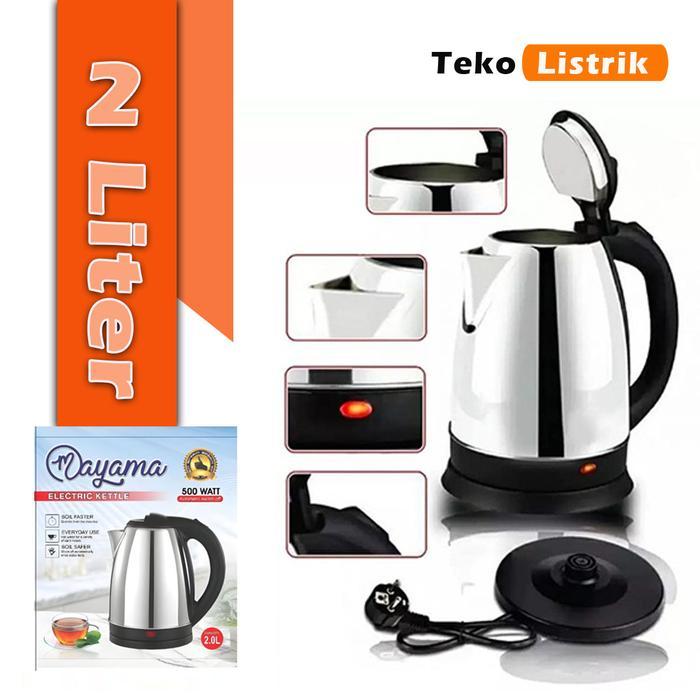 Teko Air Listrik 2 Liter Stainless Steel - Termos Pemanas Air Kettle Elektrik 2 Liter - Teko Listrik