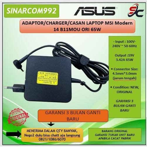 ADAPTOR/CHARGER/CASAN LAPTOP MSI Modern 14 B11MOU ORI 65W