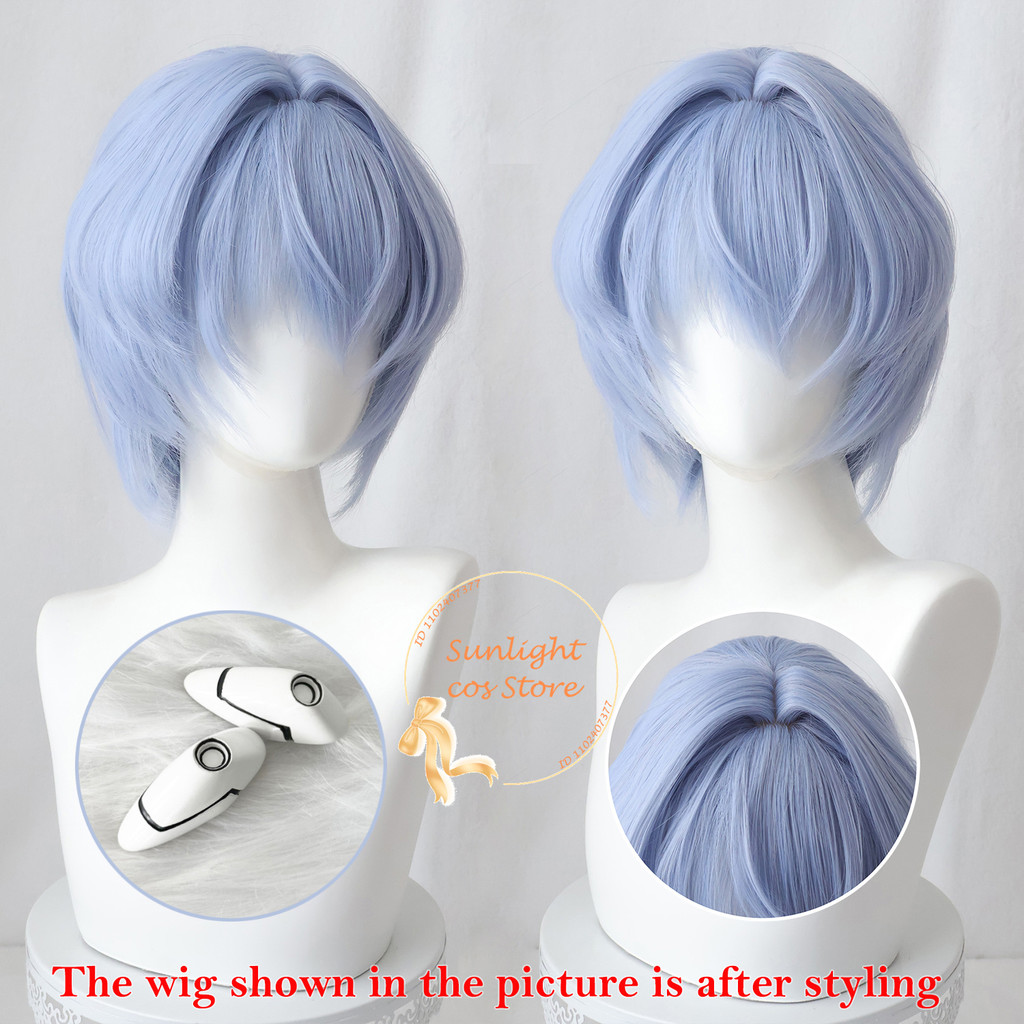 Ayanami Rei Cosplay Wig 30Cm Blue Rei Ayanami Anime Cos Wigs Heat Resistant Synthetic Hair Halloween