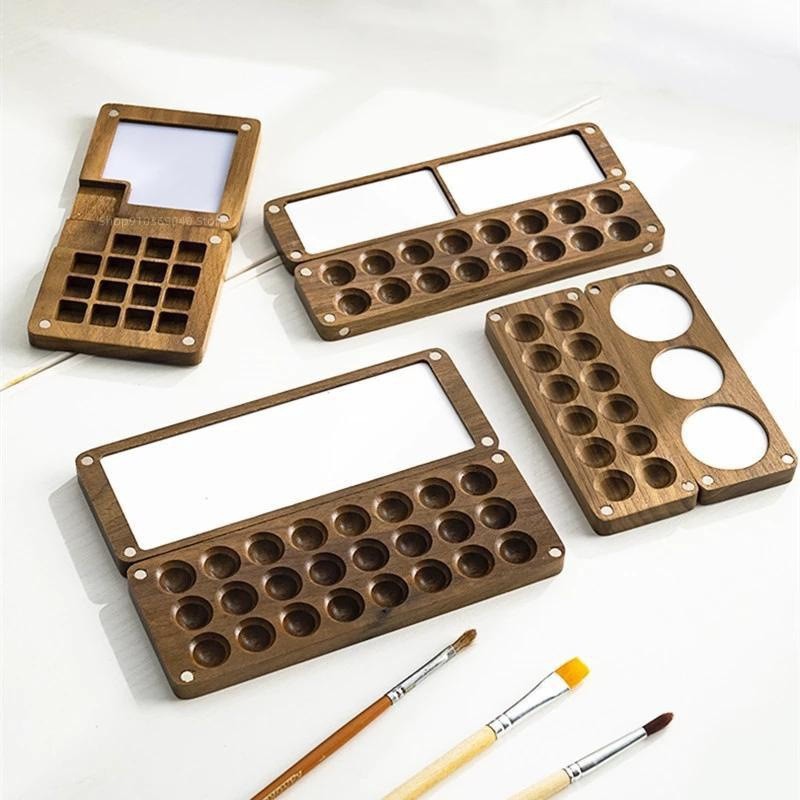 Portable Wooden Handmade Watercolour Box Empty Mini Wooden Acrylic Paint Supplies Paint Black