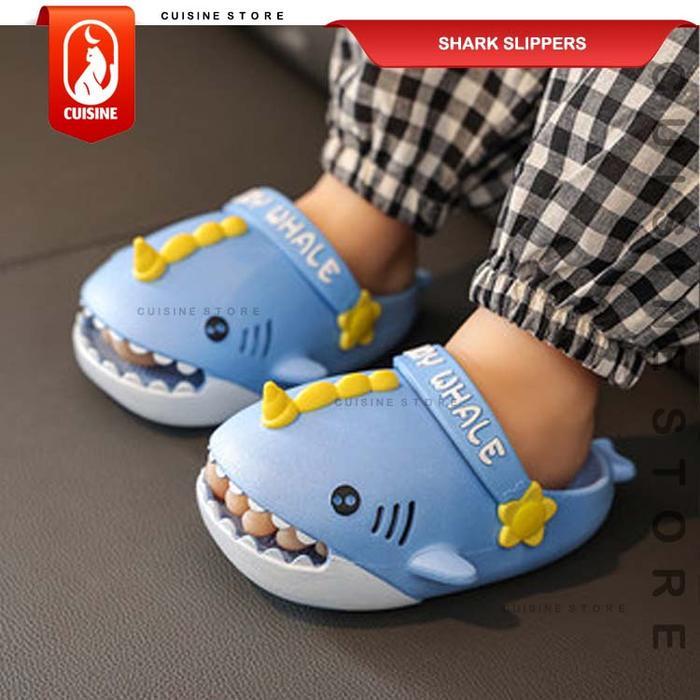 [Cod] Sandal Selop Anak Shark Whale Family, Sendal Sepatu Karet Ikan Hiu Paus, Sandal Slop Tali Lucu