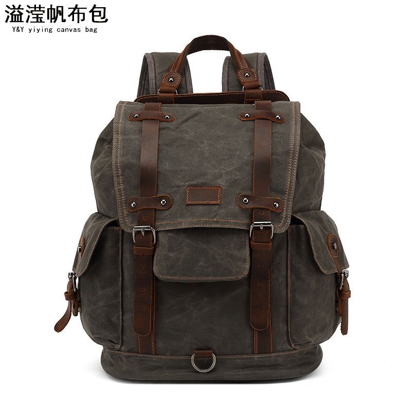 Vintage canvas leather waterproof backpack travel mochila vintage masculina Rucksack men backpack