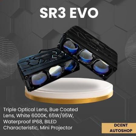 Mini Projector BILED Mobil - Mini Projector Saber SR3 EVO - Triple Optical Lens - Lampu Mobil - Mini