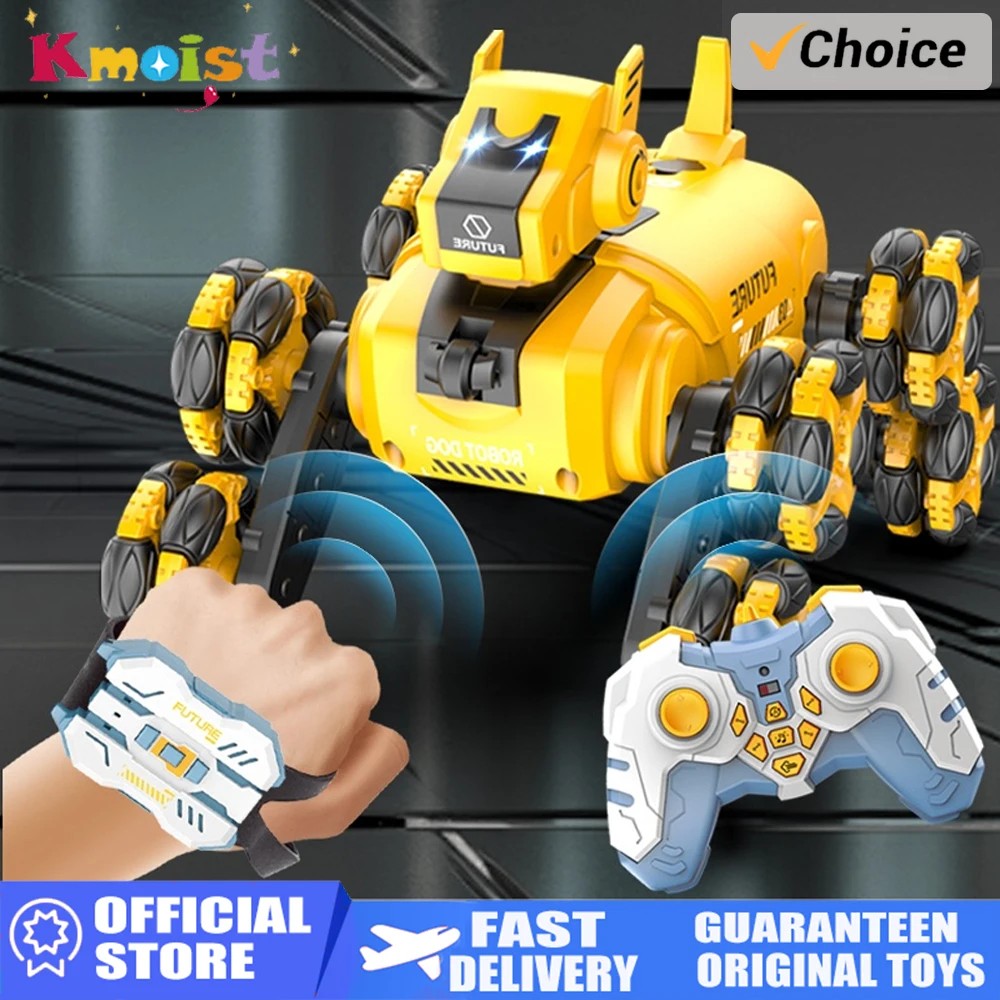 2.4G Remote Control Stunt Dog Toy Rc Stunt 8 Wheeled Climbing Dog with Lights Sound Mist Spray Rc