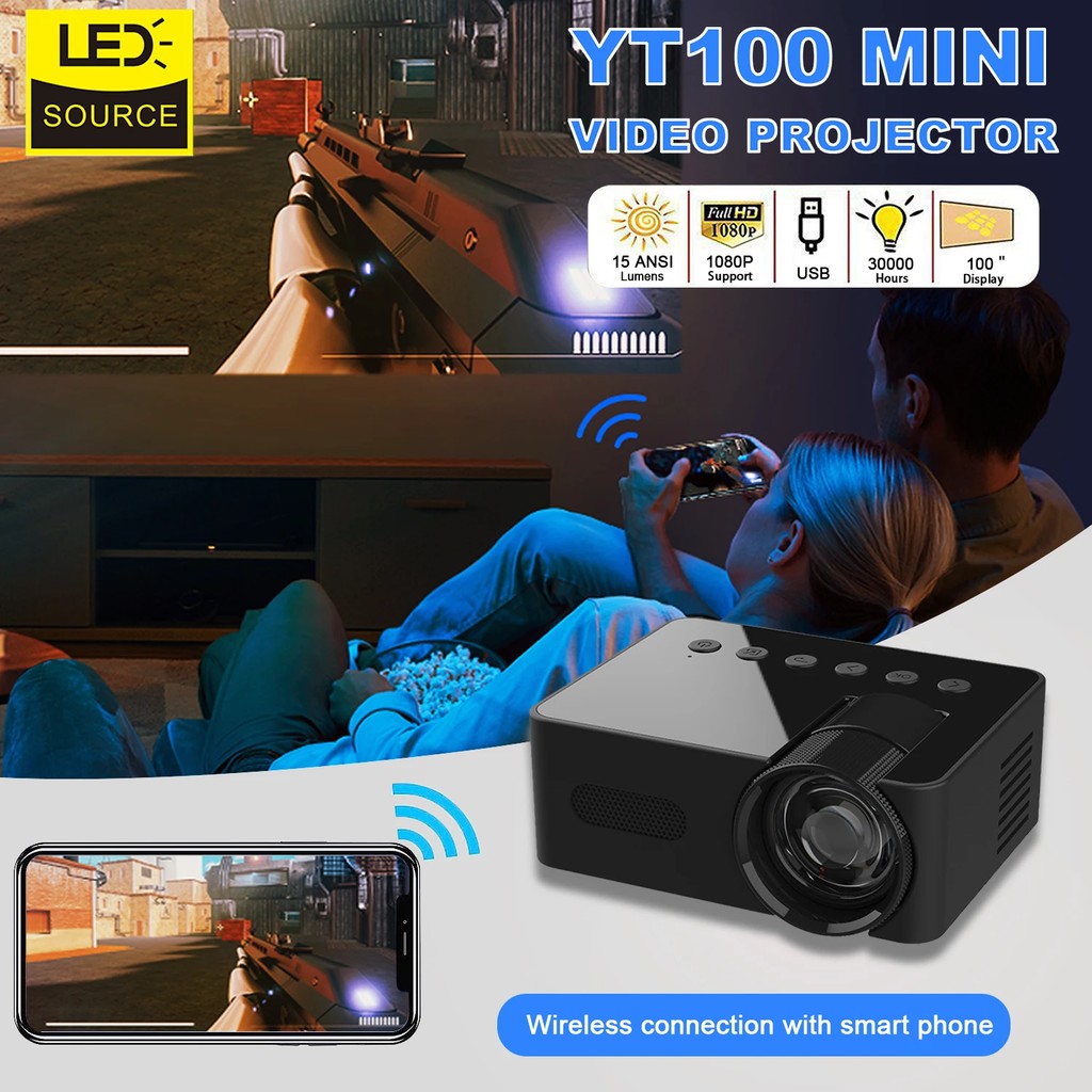 YT100 Projector Mini Portable High Quality Beamer Outdoor Camping Projector Smartphone Wireless
