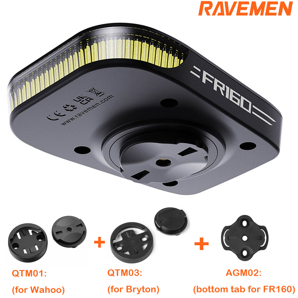 Ravemen Fr160 Led Front Light Headlight Qtm01+Qtm03 Mount Tab For Garmin Wahoo Bryton G With Agm02