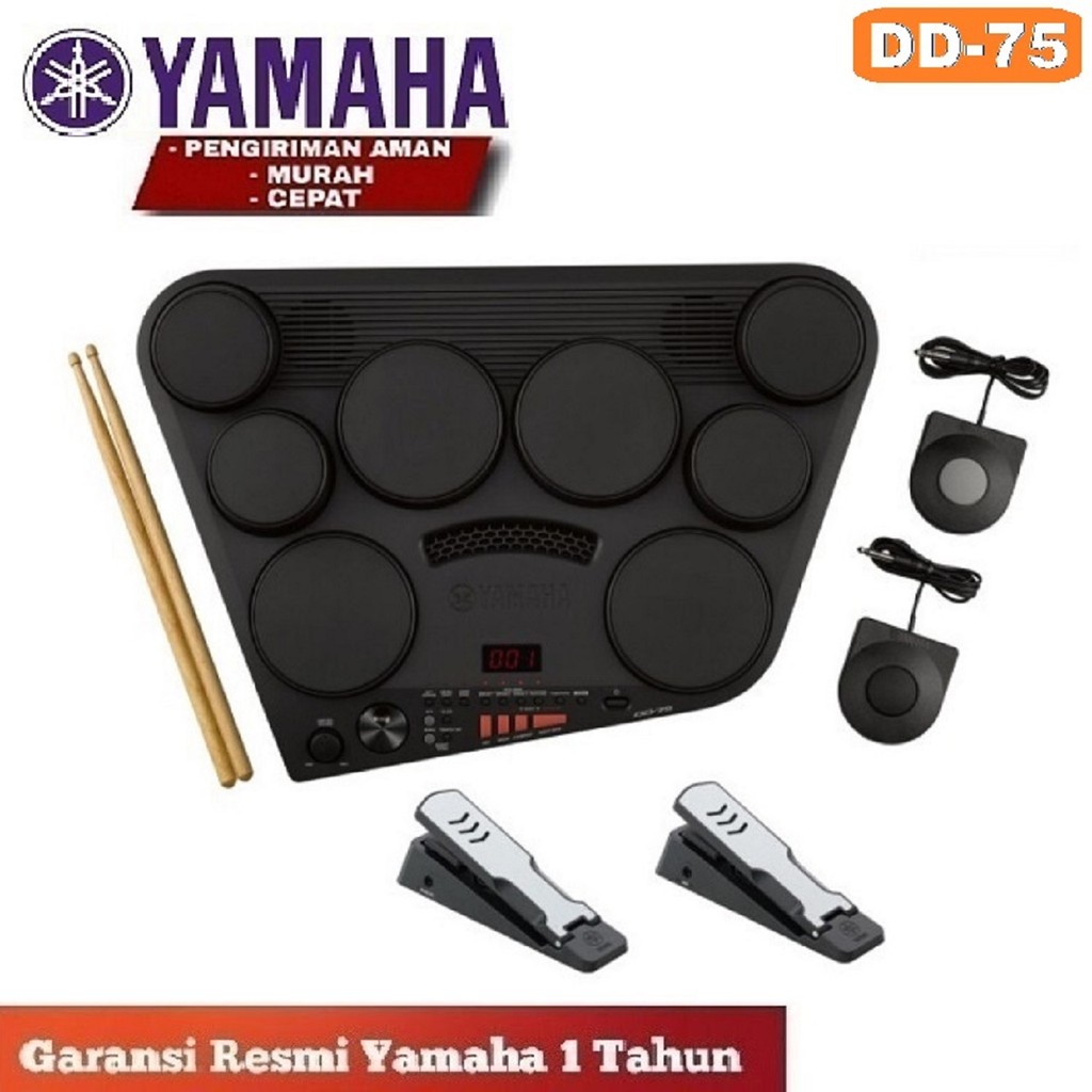 Yamaha DD-75 Drum Set Elektrik Pad Asli dengan Pedal Kaki Hitam Matte - Garansi 1 Tahun