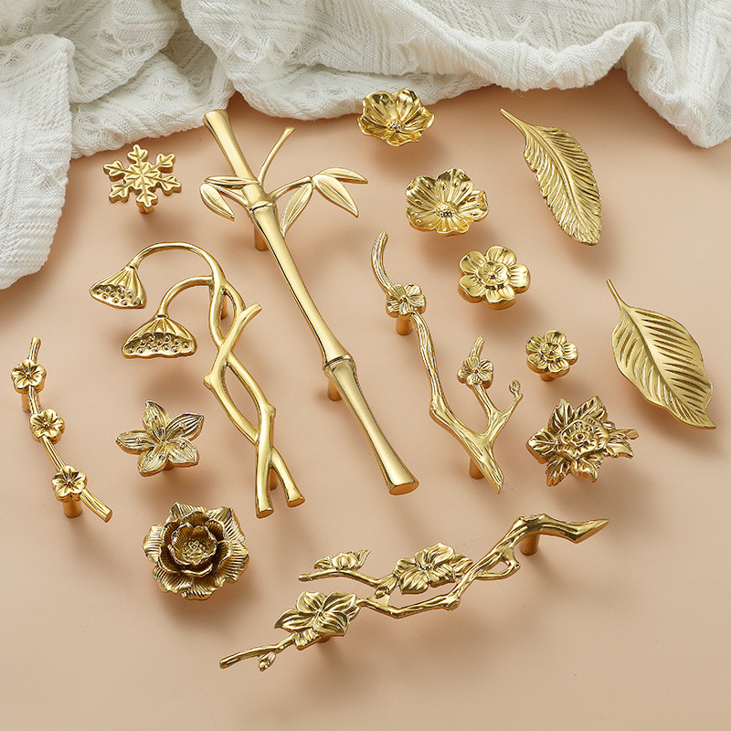 Chinese Brass Furniture Handles Creative Flower-shaped Drawer Knobs Wardrobe Cabinet Door Handles