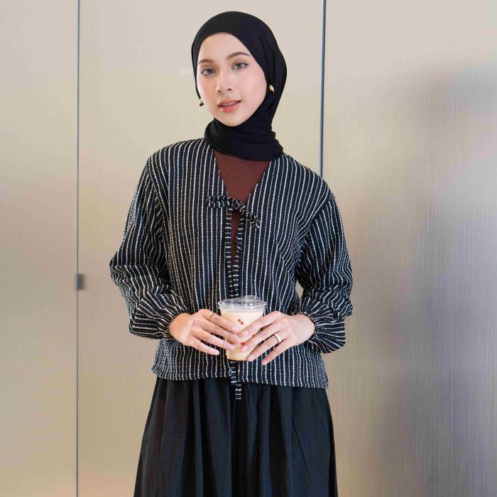 HOSOFSHOPAHOLIC - LENARA OUTER - OUTER WANITA - OUTER TWEED STRIPE