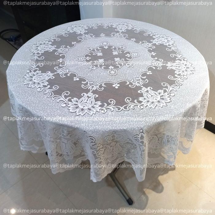 Taplak Meja Bulat Bundar Kain Brokat Warna Putih Polos 4 Kursi 6 Kursi 8 Kursi Vintage Klasik