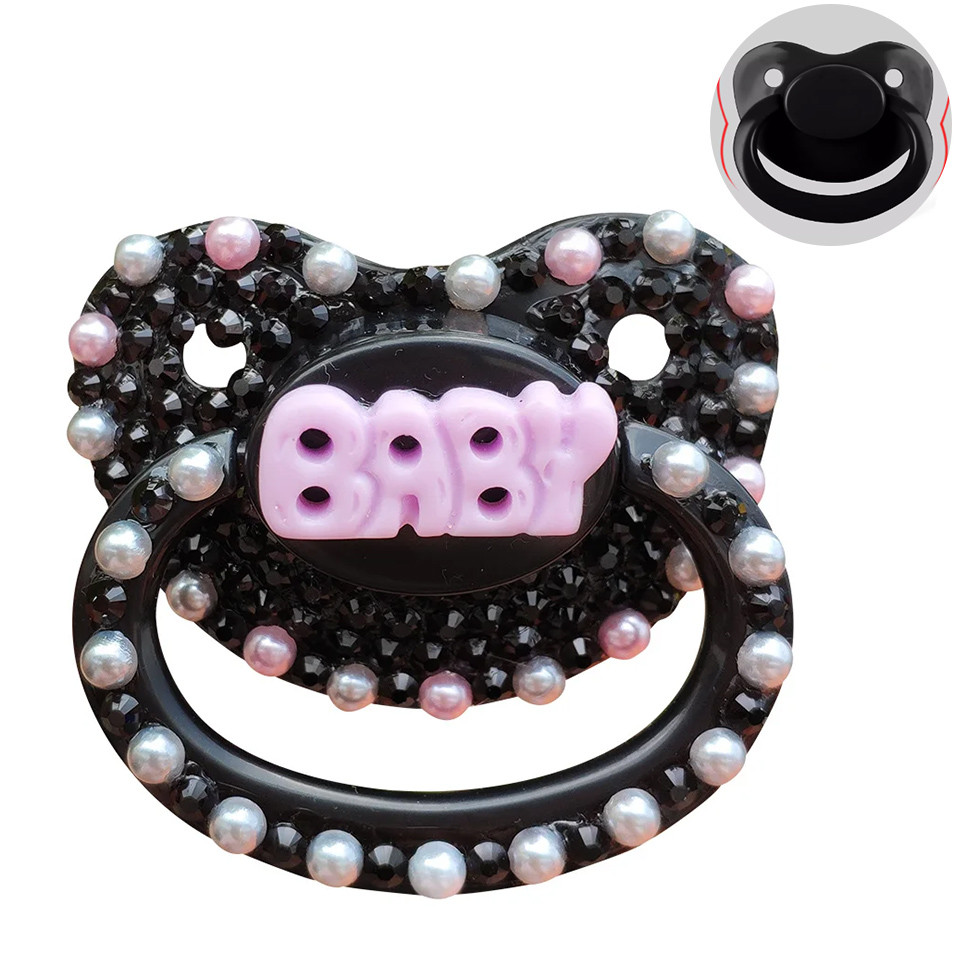 100% Handmake Cute Black Baby Bling Pattern Baby Pacifier Silicone Size Pacifier Abdl Daddy Girl