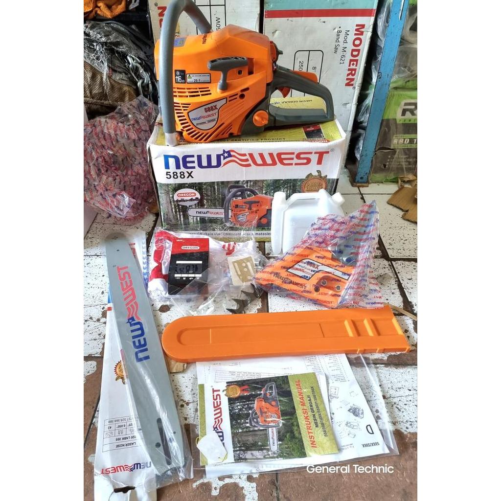 Chainsaw New West 588X Bar Reel 22" Rantai Oregon 43T Mesin Gergaji Kayu New West 588X 22"