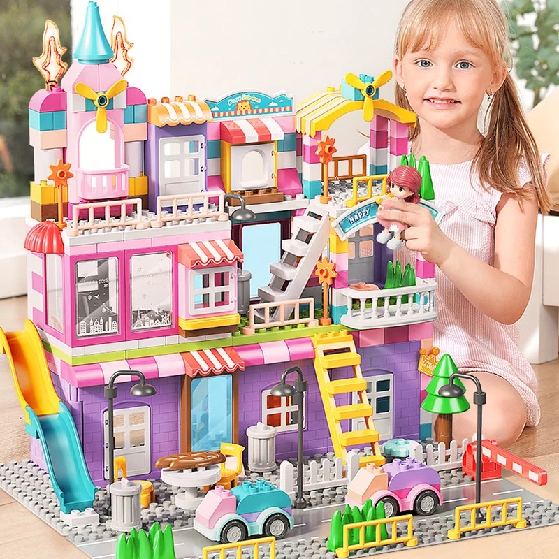 Girls Big Particle Blocks Marble Race Run Slide Big Size Blocks City Blocks House Castle Building