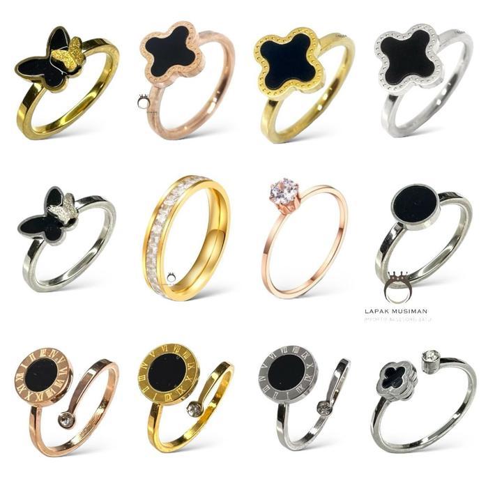 Cincin Titanium Wanita Clover Hitam Cincin Wanita
