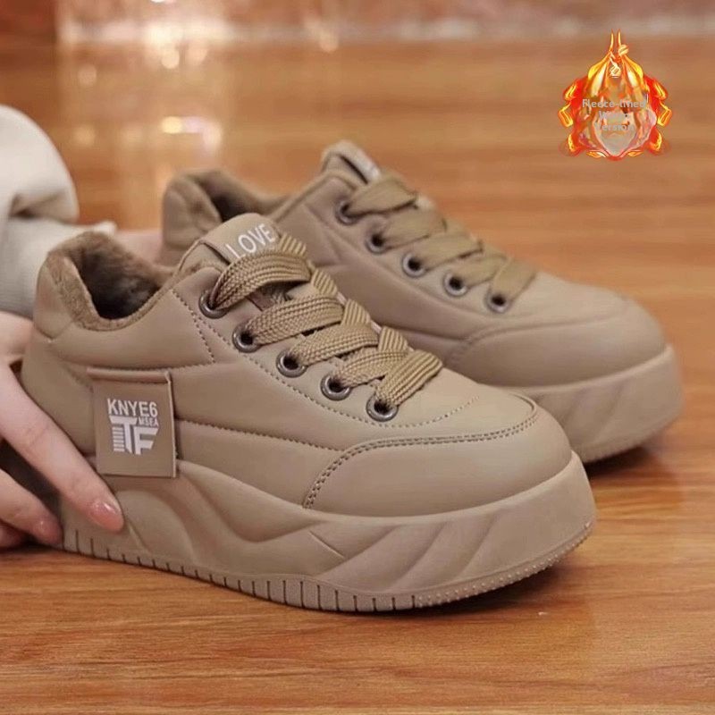 Women's Thick Bottomed Fleece Lined Casual Cotton Bread Shoes Winter Warm Stylish Korean Style Flat