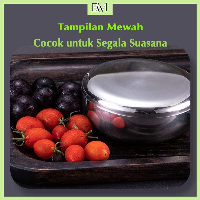 Set Mangkok Nasi Perak Korea Dengan Tutup Stainless Steel Anti Karat Silver Mangkok Premium Korean