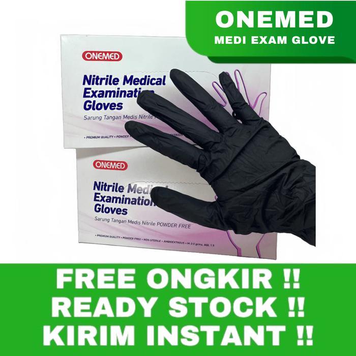 ONEMED SARUNG TANGAN NITRILE EXAM GLOVE BLACK TERMURAH - SARUNG TANGAN MEDIS