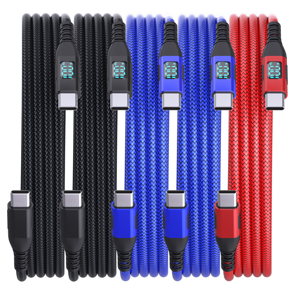 Power Display 100W Type C to Type C Fast Charging Cable Nylon Braided High Speed 480Mbps Data Sync