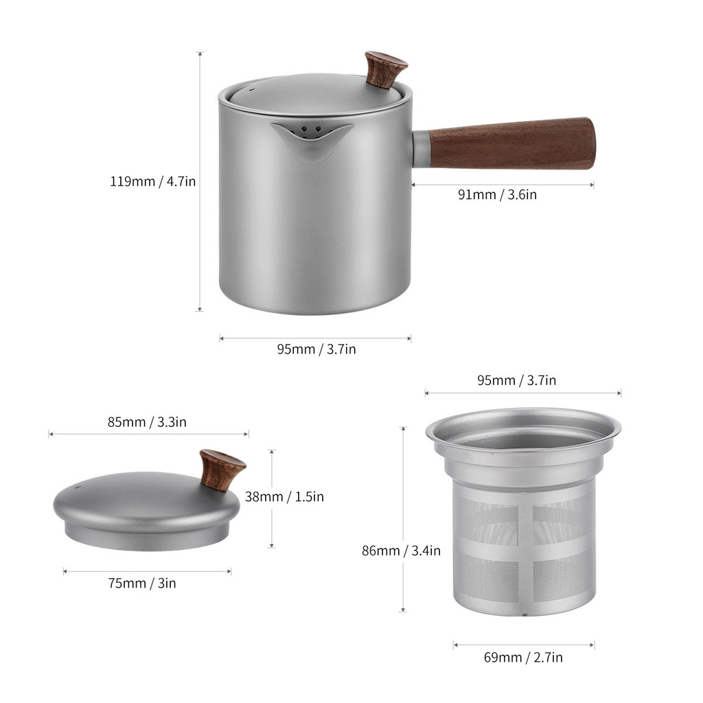 Camping Tea Kettle Ti Tea Kettle with Wood Handle Portable Tea Maker with Strainer for Camping