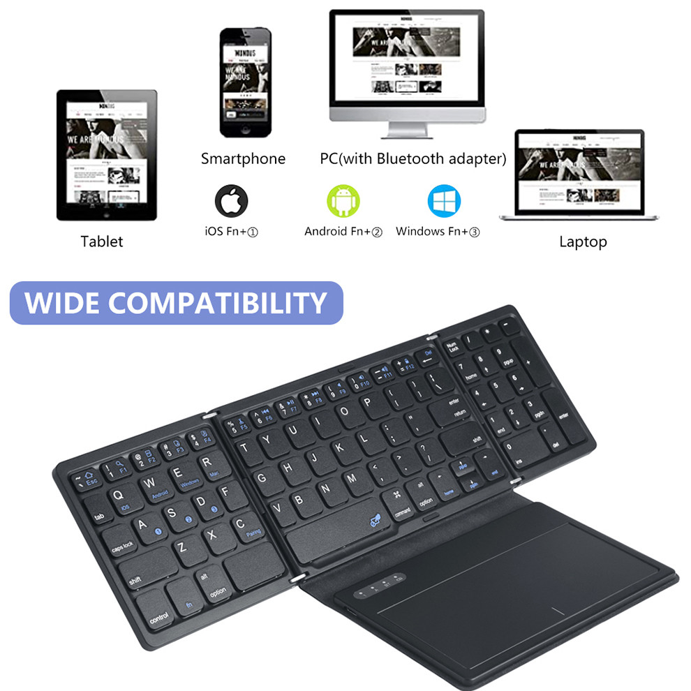 BOW FOLADABLE BLUETOOTH KEYBOARD WITH TOUCHPAD POCKET FOLDING KEYBOARD FOR LAPTOP PHONE TABLET