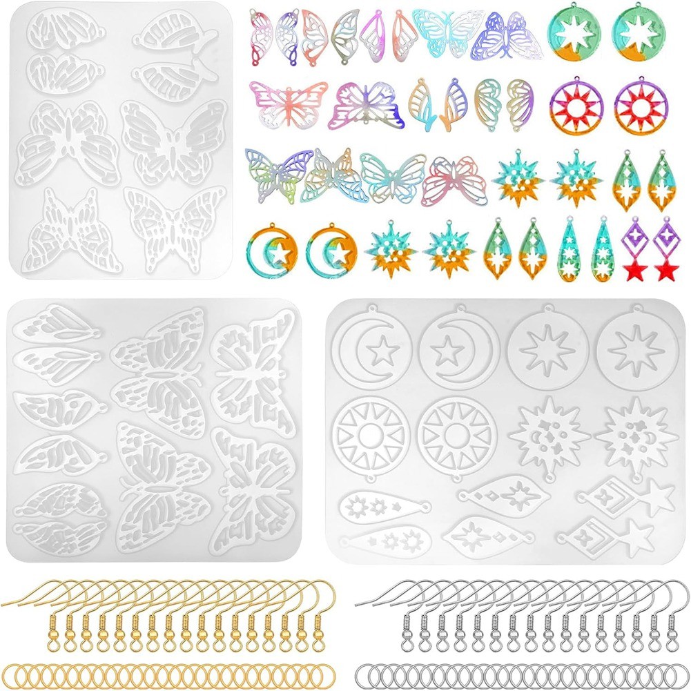 ABP-143Pcs Resin Earring Mold Kit Silicone Resin Molds Resin Molds For Jewelry,DIY Art Craft