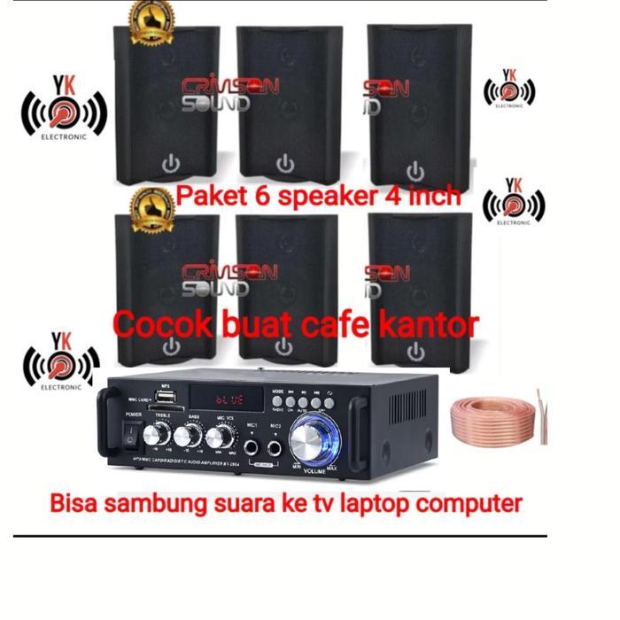 paket sound system cafe kantor masjid 6 unit speaker crimson amplifier bluetooth usb