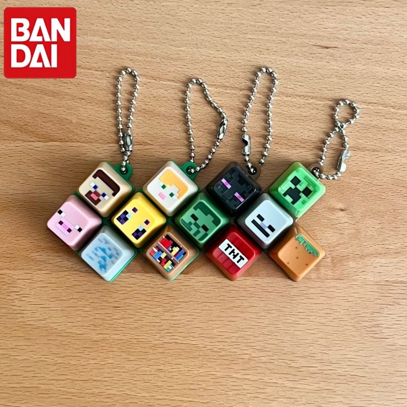 Bandai Minecraft Gashapon Keycap Charms Steve Creeper Enderman Bag Pendant Keyboard Keychain