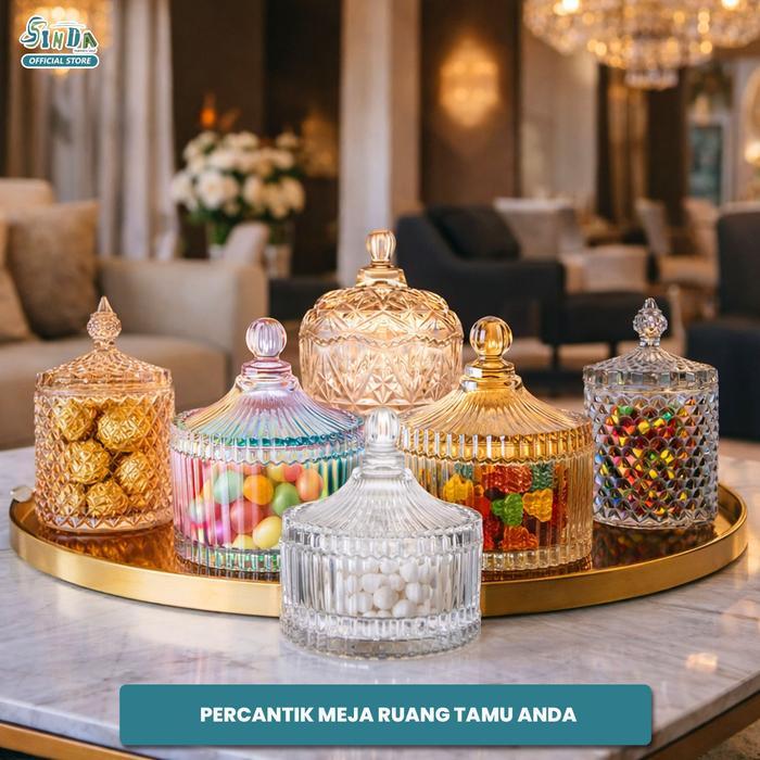 SINDA TOPLES KACA CRYSTAL SOUVENIR SNACK JAR KEDAP TOPLES KUE PERMEN TOPLES KACA MEWAH 3PCS DESAIN