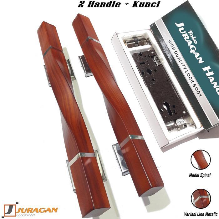 Handle Pintu Kunci Rumah Set 35 cm - Gagang Spiral Coklat Pintu Minimalis - Handle Tarikan Pintu