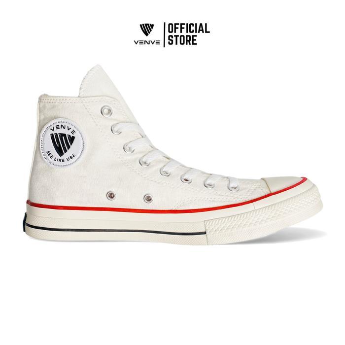 Aerostreet - Sepatu Venve Delex 70S Offwhite High Pria Casual Canvas Karet Sneakers Shoes