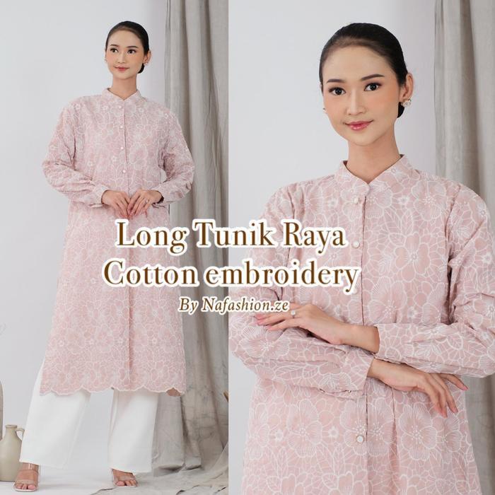 PREMIUM Raya Long Tunik katun Embroidery - Tunik katun bordir lebaran - Tunik panjang katbol jumbo