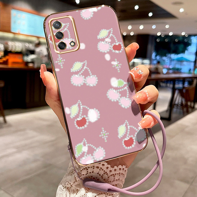 Casing Hp Untuk OPPO A74 A95 F19 F19s Case Ceri pelapisan Kekinian Cesing silikon Kasing SoftCase Ke