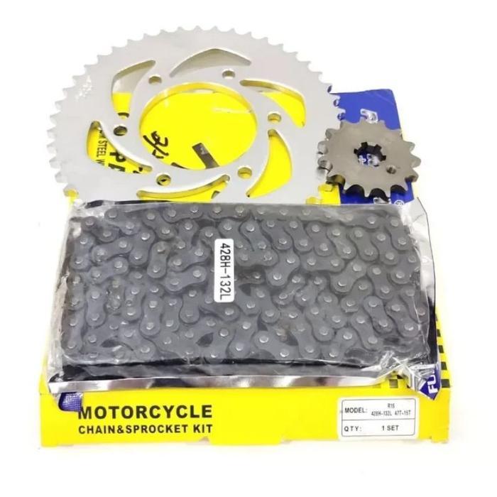 Gear Set R15 V2 Rantai 428H-132L,Gir Depan 15T,Gir Belakang 47T Ori